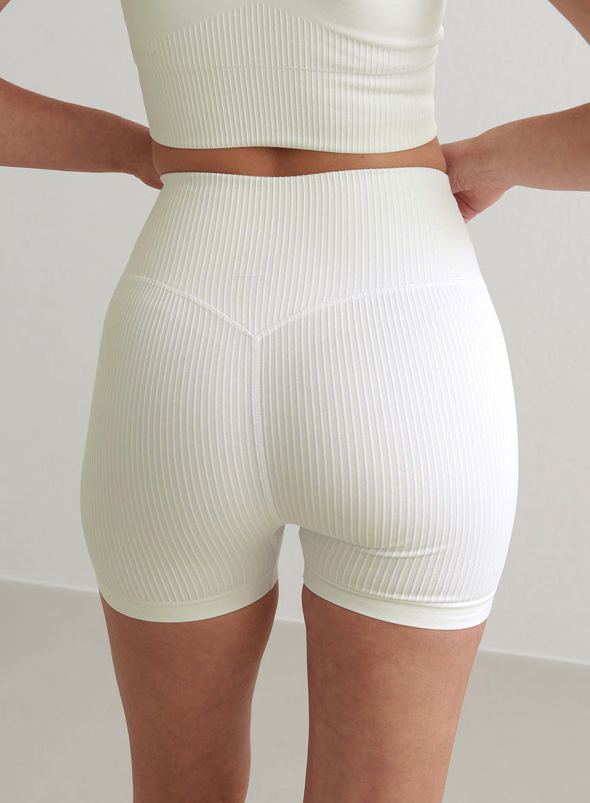 Off White Ribbed Midi Biker Shorts AIM N DE